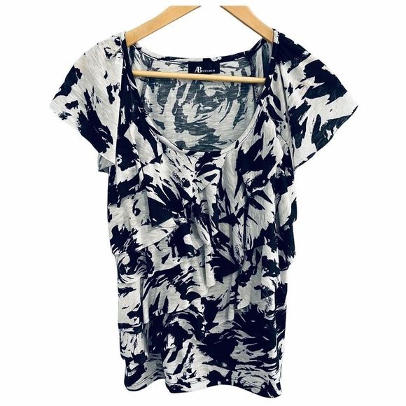 NWT Ab Studio Asymmetrical Knit Top S Tiered Ruffles - Picture 6 of 12